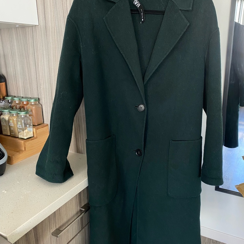 Forest Green Single-Breasted Slouch Wool Blend Coat